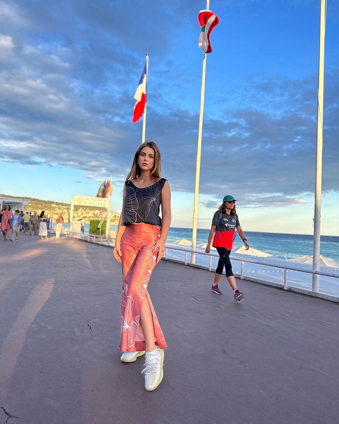 Palazzo Trousers with Side Slits in Pink Silk Charmeuse with Ginkgo Leaf - STEF MOUCHIE