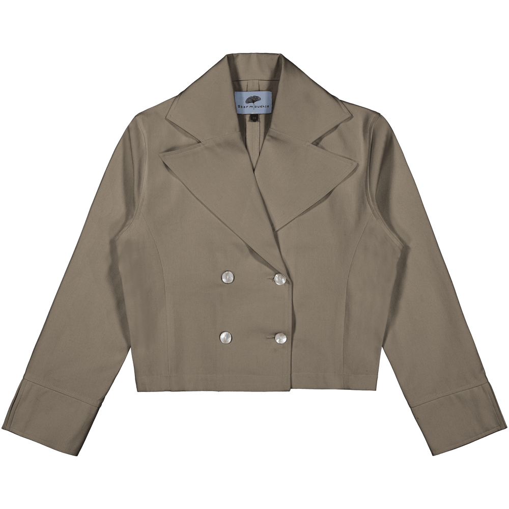 Cropped Blazer in Stratton Khaki Solid Organic Cotton Twill - STEF MOUCHIE
