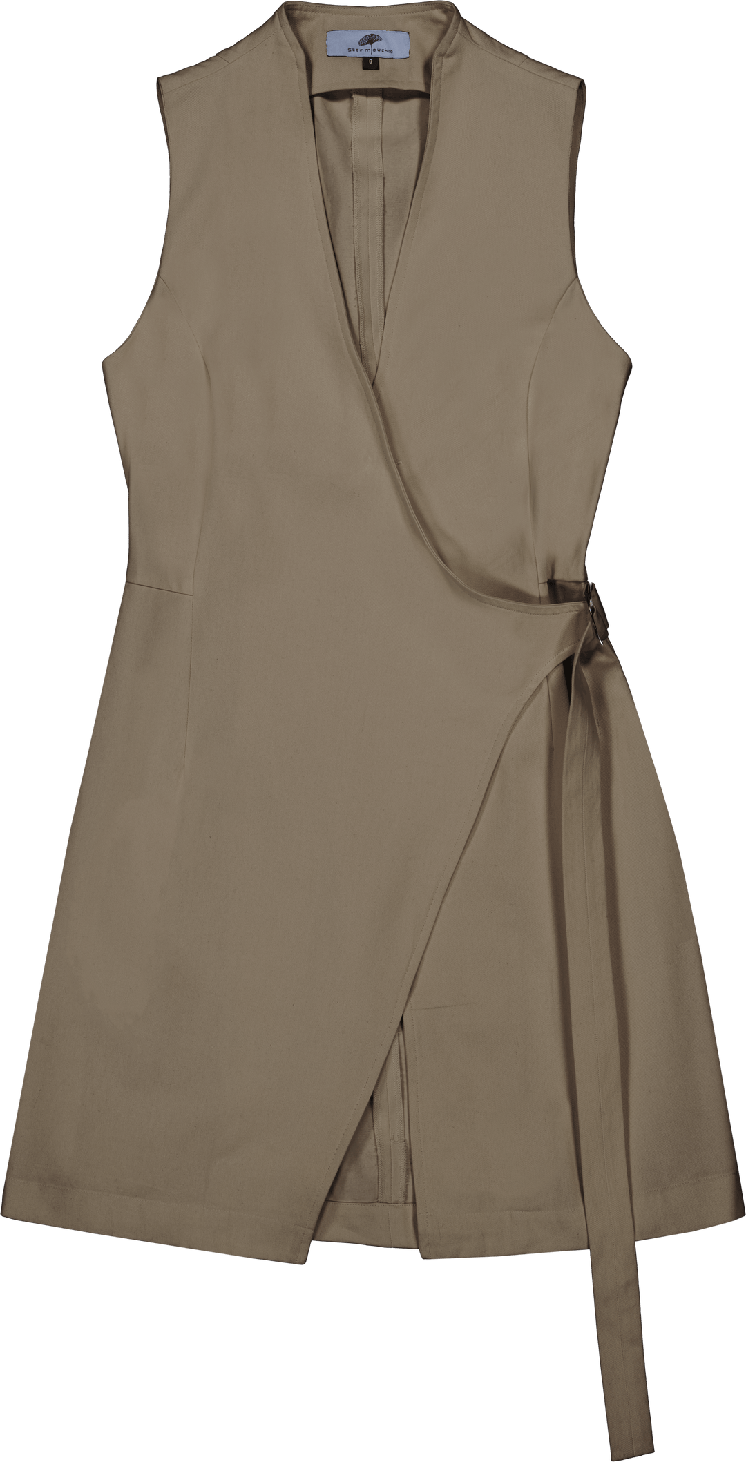 Crossed Front Asymmetric Closure Sheath Dress in Stratton Khaki Solid Organic Cotton Twill - STEF MOUCHIE