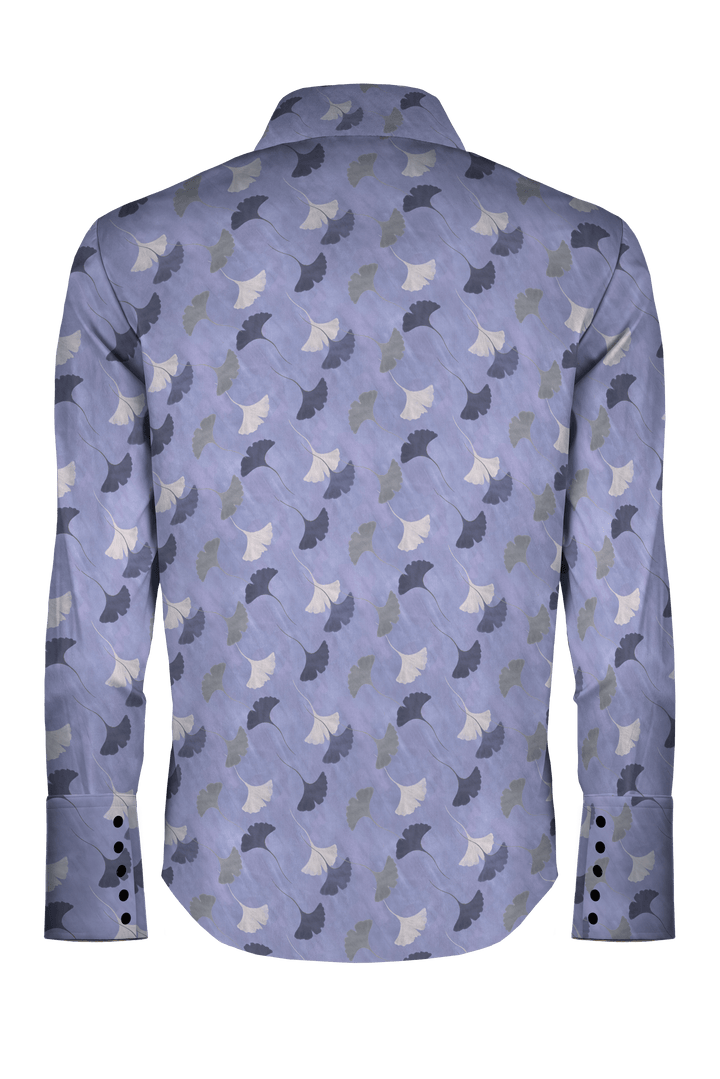 Contemporary Ginkgo: Abstract Purple Leaf Foulard Long Sleeve Shirt - STEF MOUCHIE