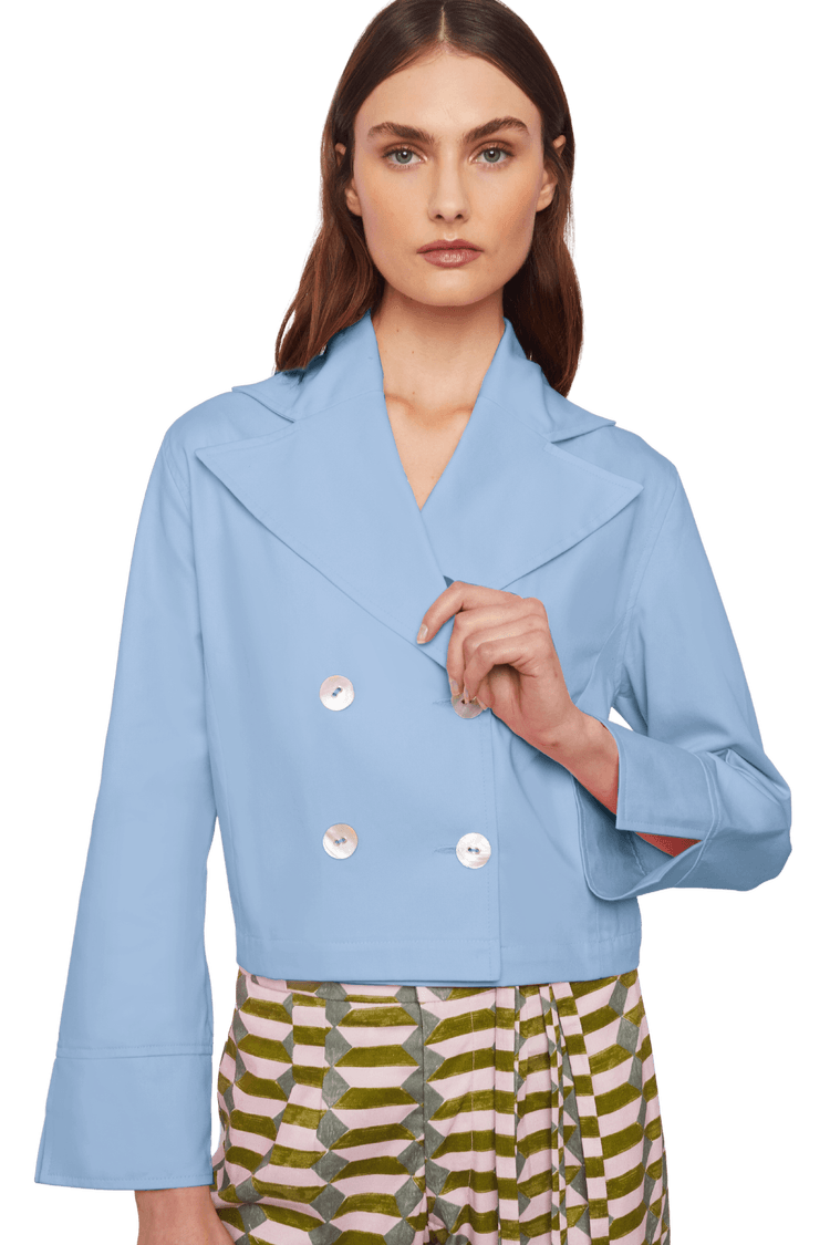 Cropped Blazer in Stratton Ice Blue/White Solid Organic Cotton Twill - STEF MOUCHIE