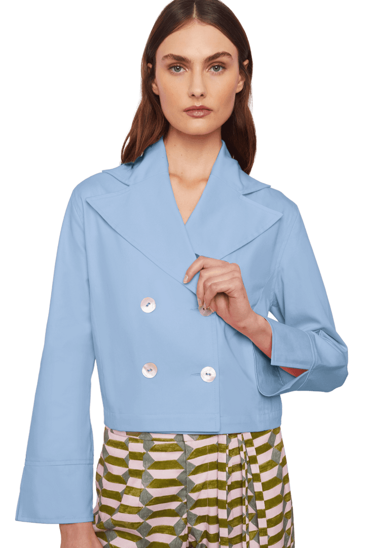 Cropped Blazer in Stratton Ice Blue/White Solid Organic Cotton Twill - STEF MOUCHIE
