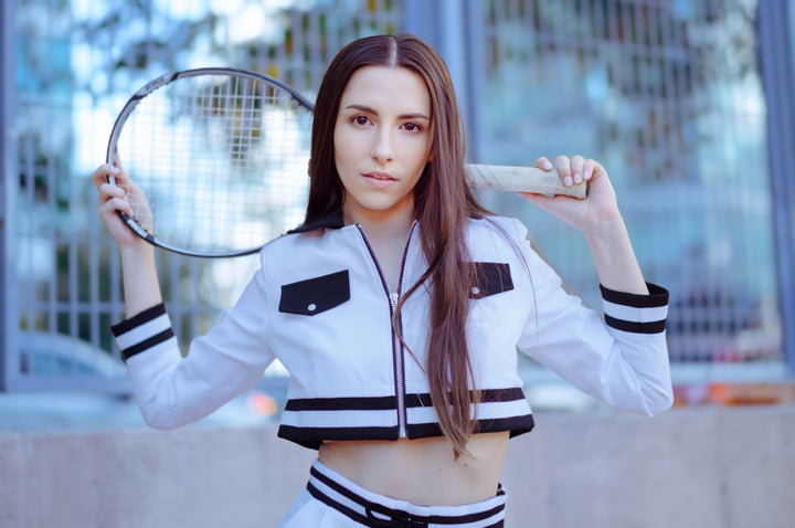 Varsity-Cropped Zip Jacket in White Twill