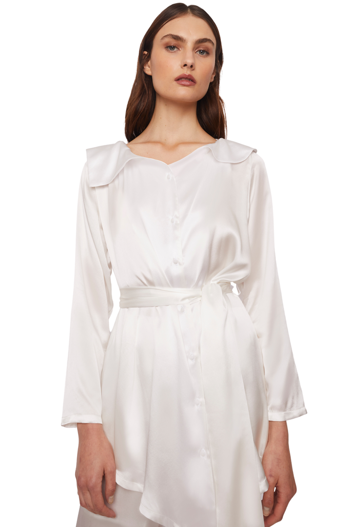 Long White Asymmetric Blouse - STEF MOUCHIE