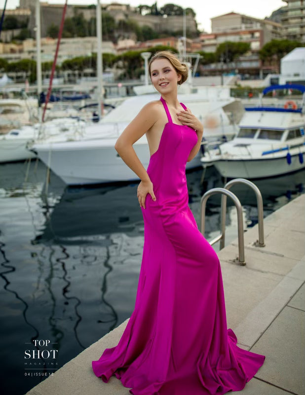 Fuchsia Asymmetric Satin Mermaid Gown STEF MOUCHIE Fuchsia Asymmetric Satin Mermaid Gown STEF MOUCHIE