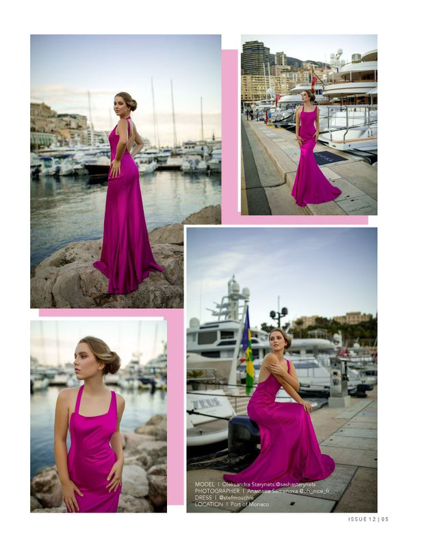 Fuchsia Asymmetric Satin Mermaid Gown
