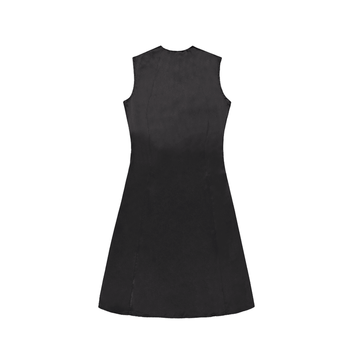 Fit and Flare Sleeveless Dress Low Turtle Neck in Matte Black Charmeuse Silk - STEF MOUCHIE