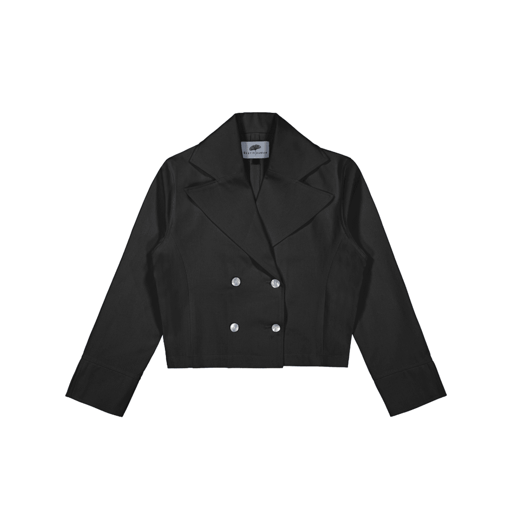 Cropped Blazer in Stratton Black Solid Organic Cotton Twill - STEF MOUCHIE