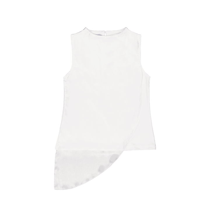 Sleeveless Top High Collar with Front Overlayer in Whisper White Silk Charmeuse - STEF MOUCHIE