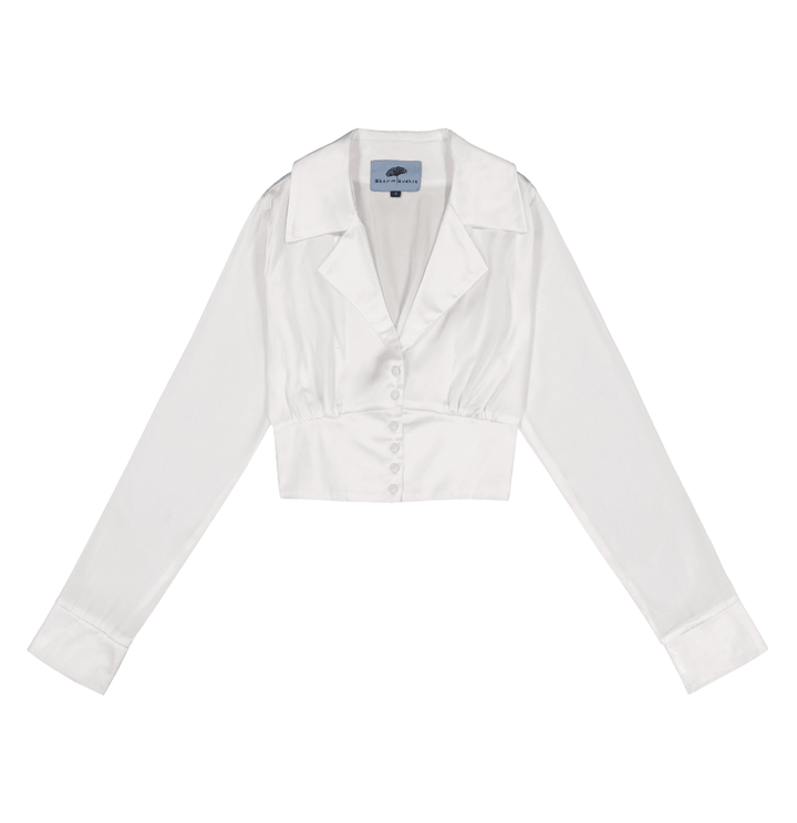 Cropped Blazer Shirt in White Silk Charmeuse - STEF MOUCHIE