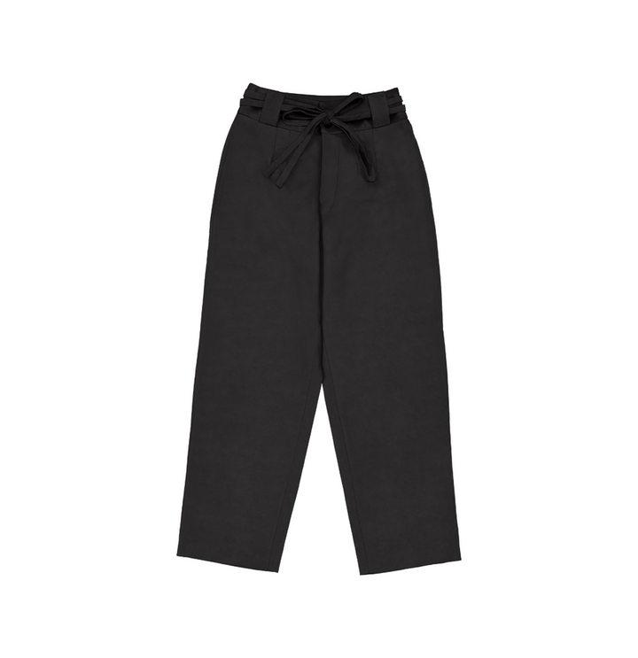High-Waisted Chino Trousers with Drawstring Waist in Black Organic Twill - STEF MOUCHIE