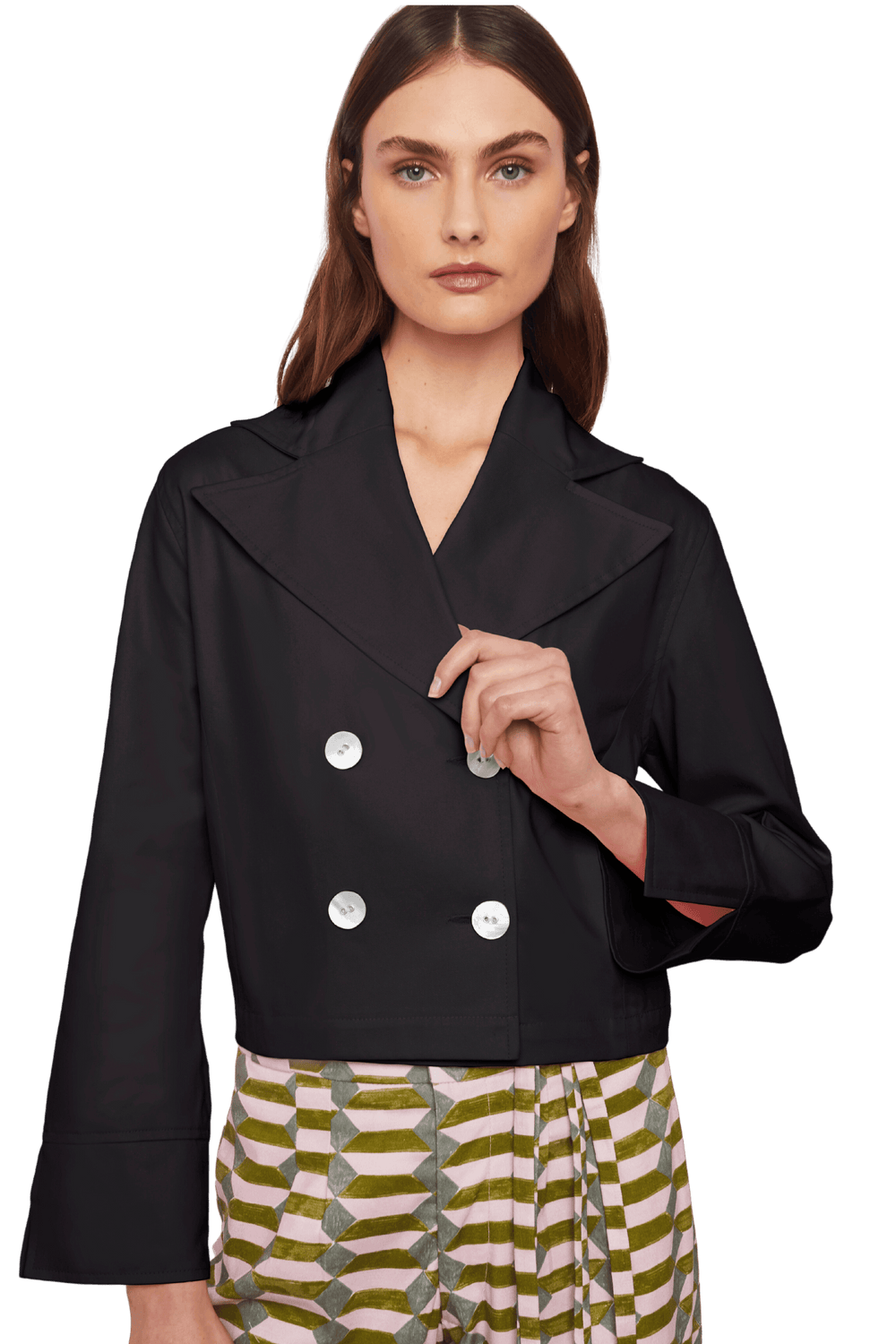 Cropped Blazer in Stratton Black Solid Organic Cotton Twill - STEF MOUCHIE