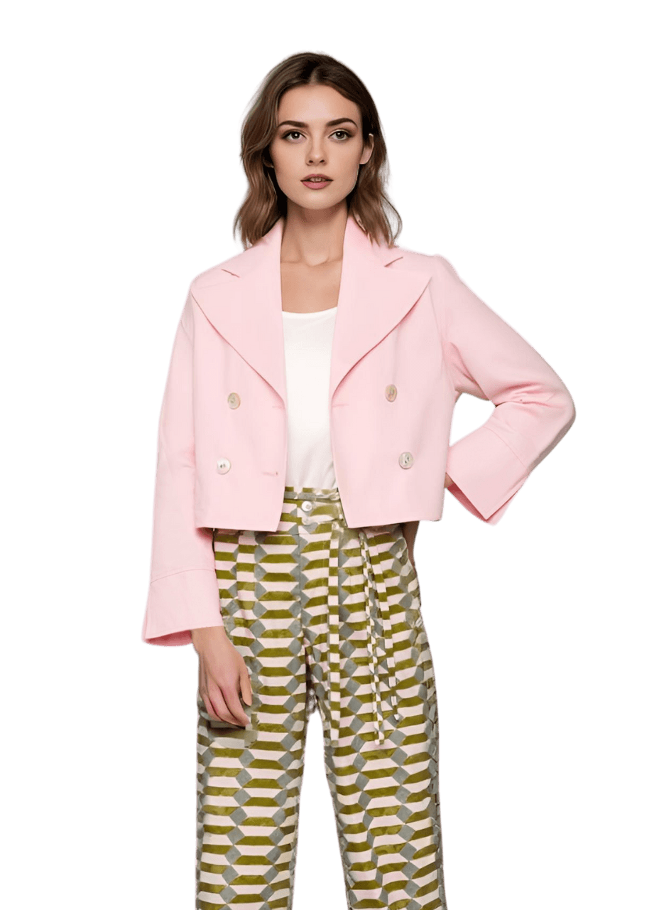 Cropped Blazer in Stratton Pink Solid Organic Cotton Twill - STEF MOUCHIE