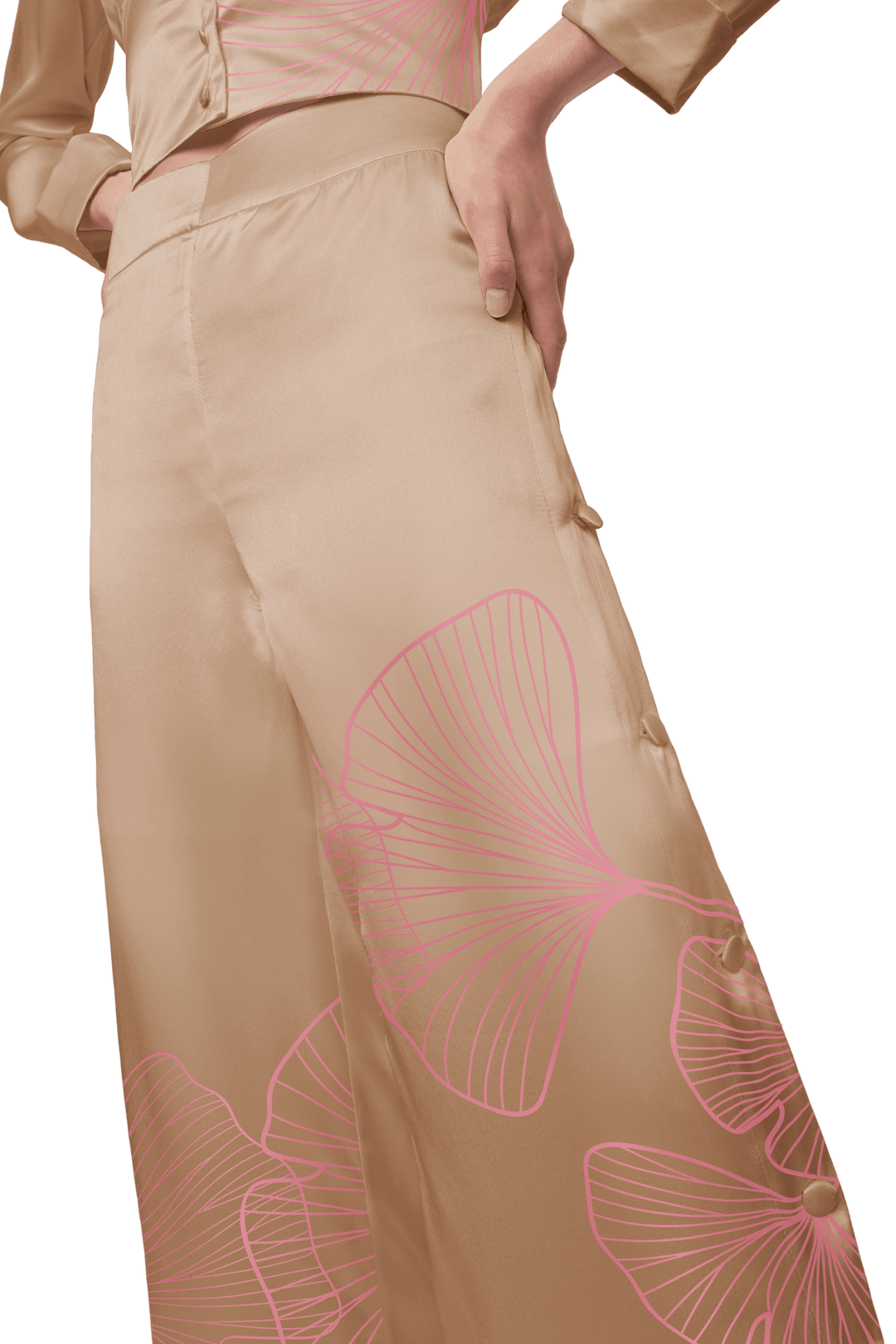 Palazzo Trousers with Side Slits in Amber Signature Print Silk - STEF MOUCHIE