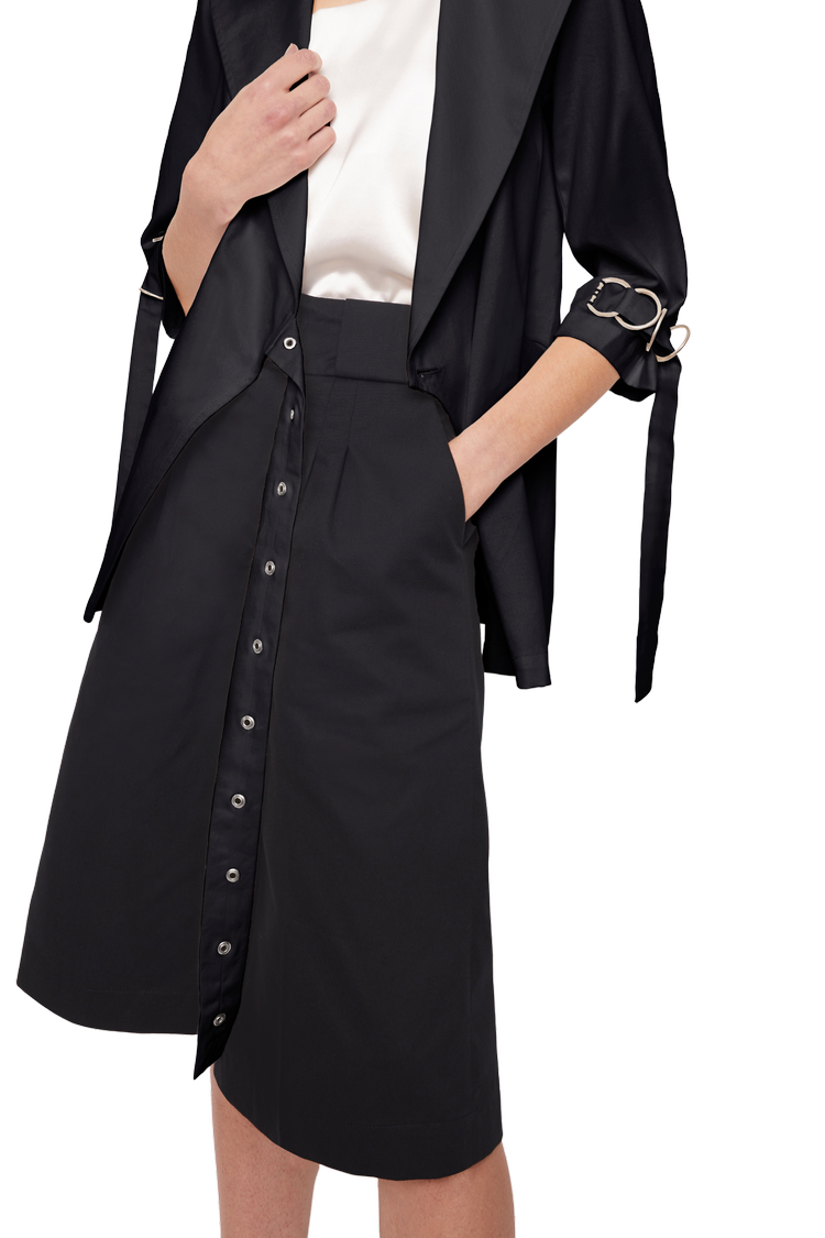 Asymmetric Closure Blazer in Black Organic Twill - STEF MOUCHIE