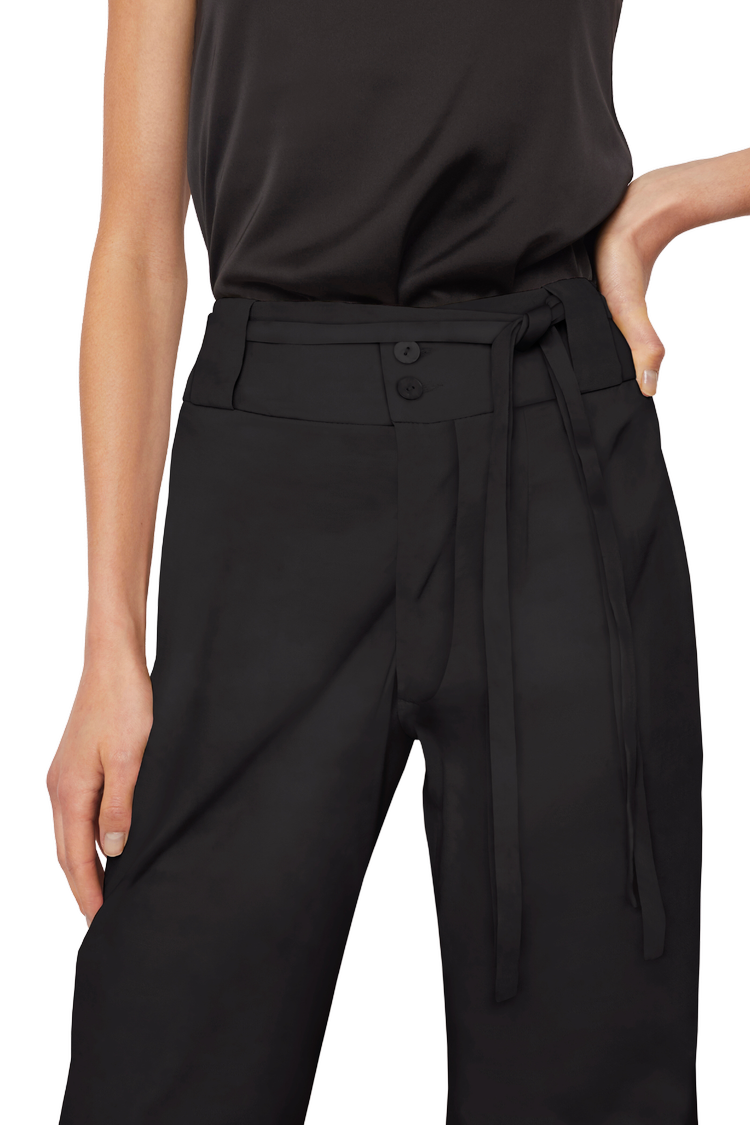 High-Waisted Chino Trousers with Drawstring Waist in Black Organic Twill - STEF MOUCHIE