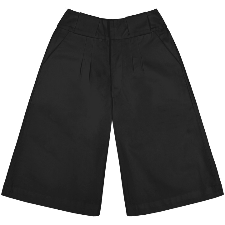 Knee Length Palazzo Trousers in Stratton Black Solid Organic Cotton Twill - STEF MOUCHIE
