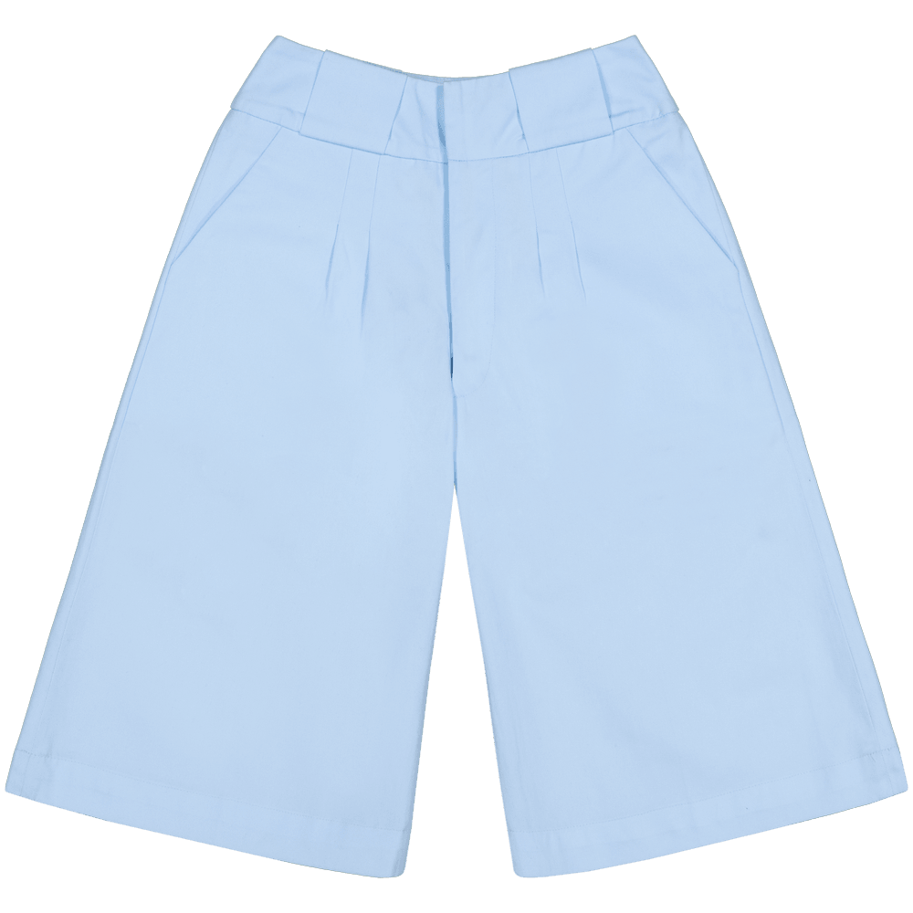 Knee Length Palazzo Trousers in Stratton Ice Blue/White Solid Organic Cotton Twill - STEF MOUCHIE