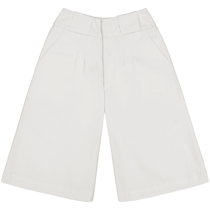 Knee Length Palazzo Trousers in Stratton Winter White Solid Organic Cotton Twill - STEF MOUCHIE