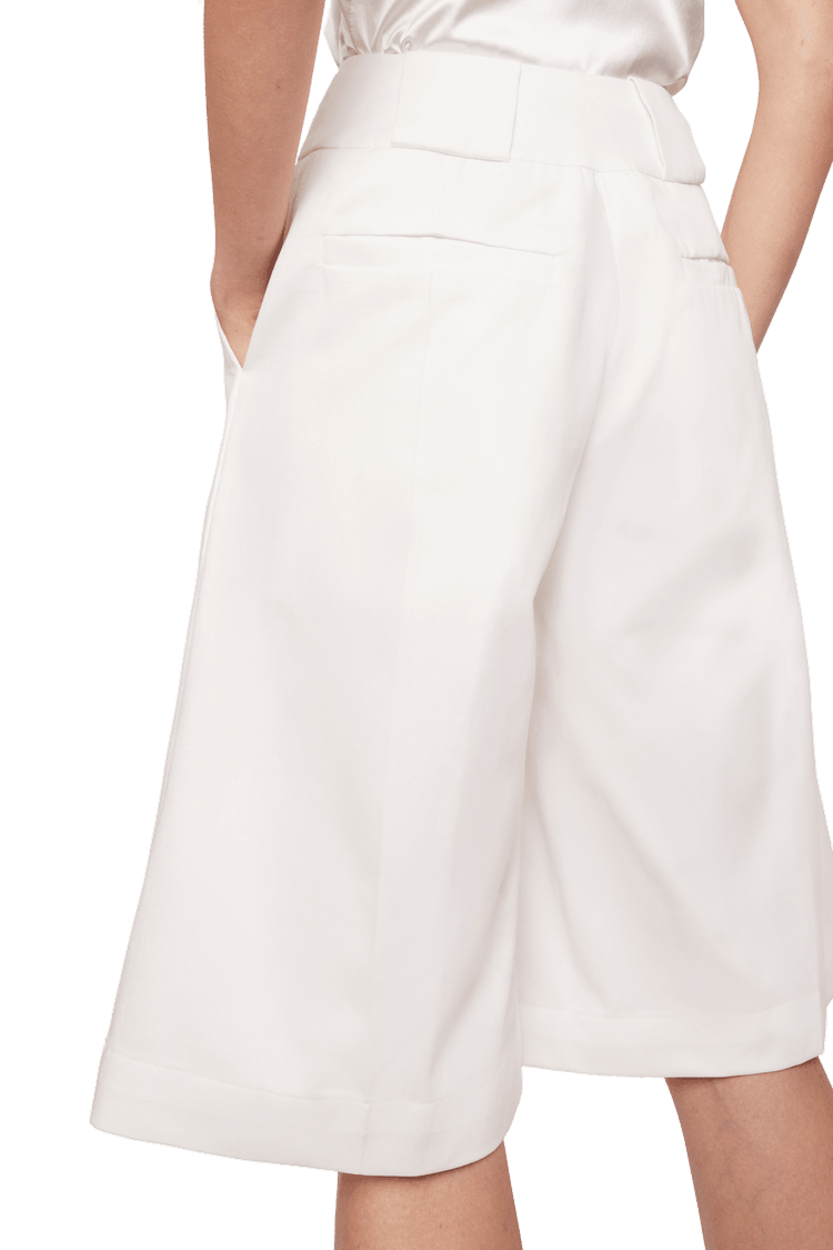 Knee Length Palazzo Trousers in Stratton Winter White Solid Organic Cotton Twill - STEF MOUCHIE