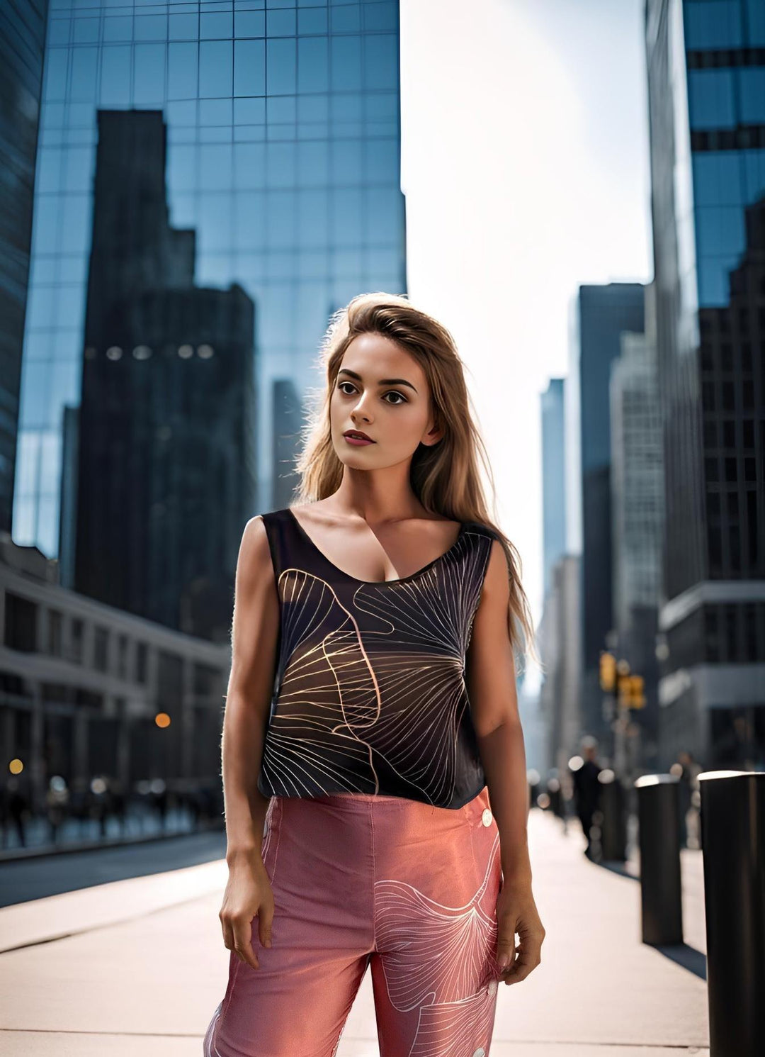 Charmeuse Silk Camisole Tank Top in Black with White Ginkgo Leaf Print - STEF MOUCHIE