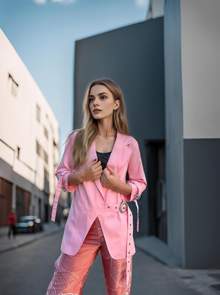 Asymmetric Blazer in Stratton Pink Organic Cotton Twill - STEF MOUCHIE