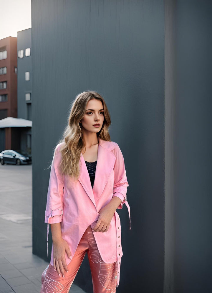 Asymmetric Blazer in Stratton Pink Organic Cotton Twill - STEF MOUCHIE