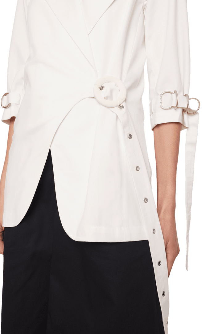 Asymmetric Blazer in Stratton Winter White Organic Cotton Twill - STEF MOUCHIE