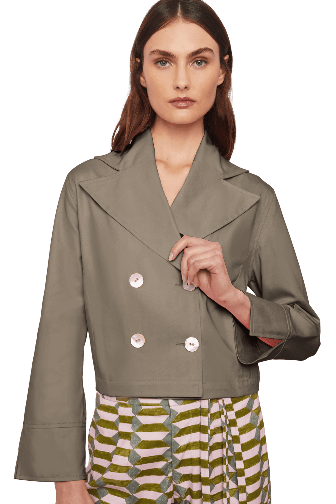 Cropped Blazer in Stratton Khaki Solid Organic Cotton Twill - STEF MOUCHIE