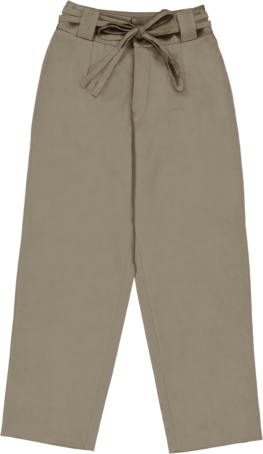 High-Waisted Chino Trousers with Drawstring Waist in Stratton Khaki Solid Organic Cotton Twill - STEF MOUCHIE