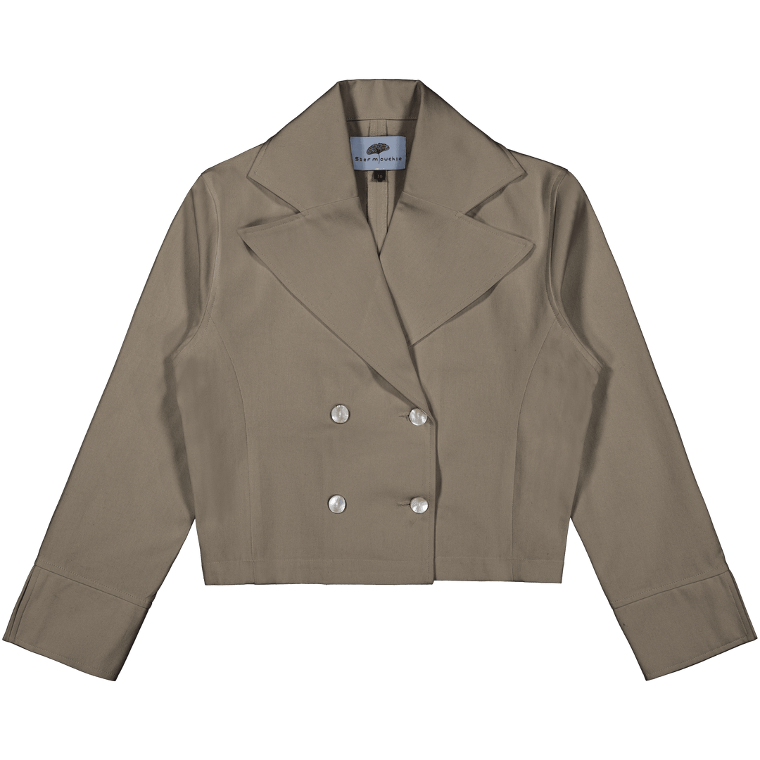 Cropped Blazer in Stratton Khaki Solid Organic Cotton Twill - STEF MOUCHIE