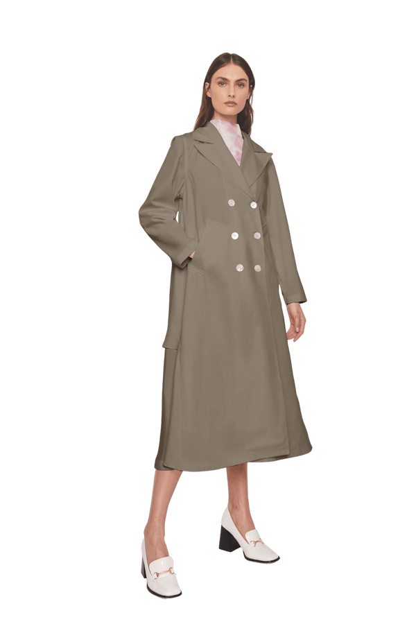 Long Blazer Relaxed Fit with Flounce Back in Khaki