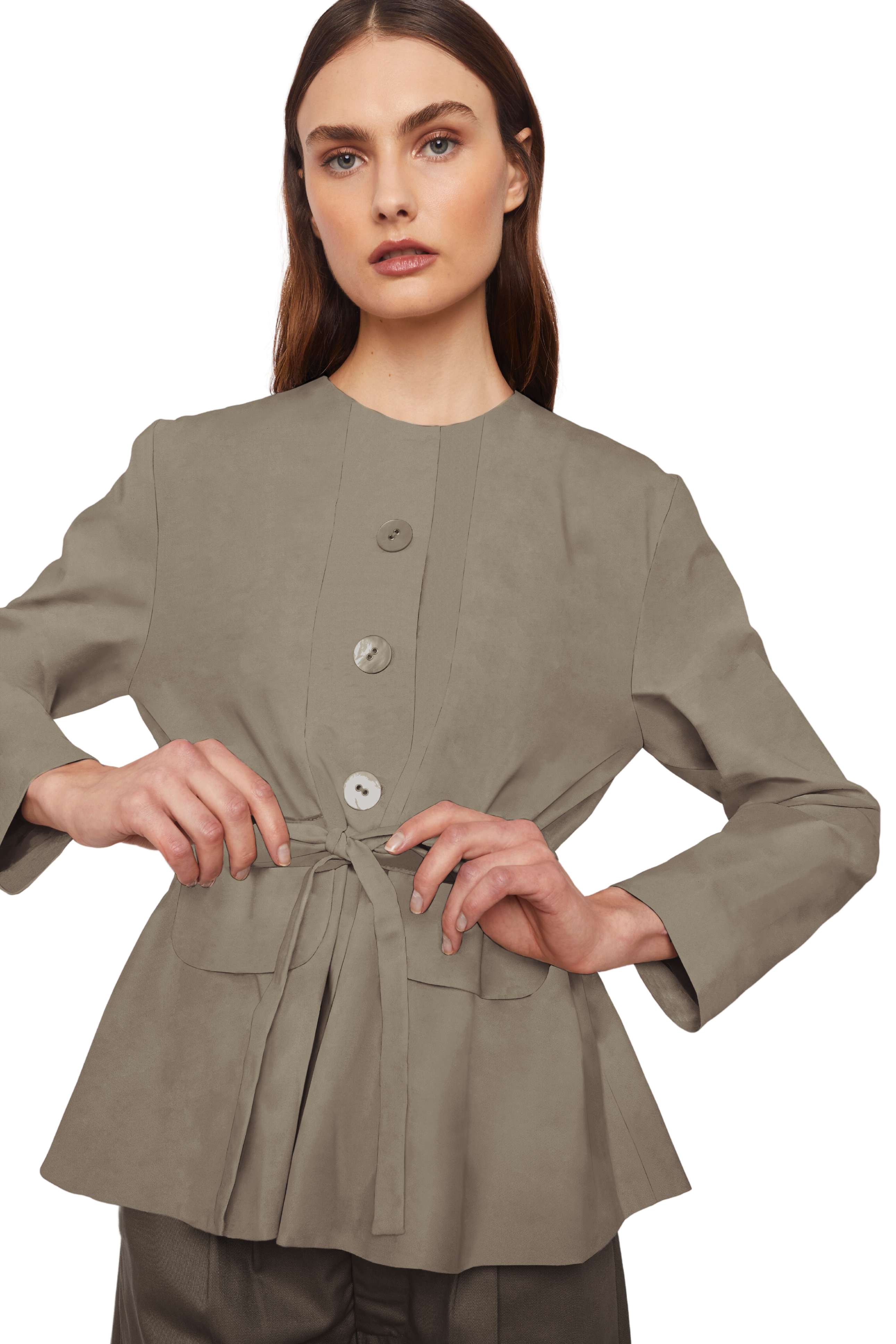 Ameri vintage】TWILL COLLARLESS JACKET｜ファッション 