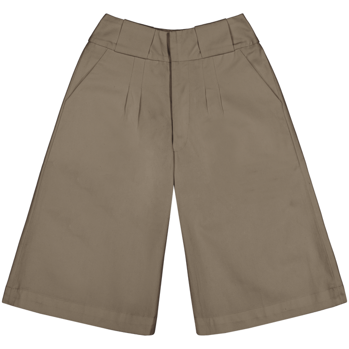 Knee Length Palazzo Trousers in Stratton Khaki Solid Organic Cotton Twill - STEF MOUCHIE