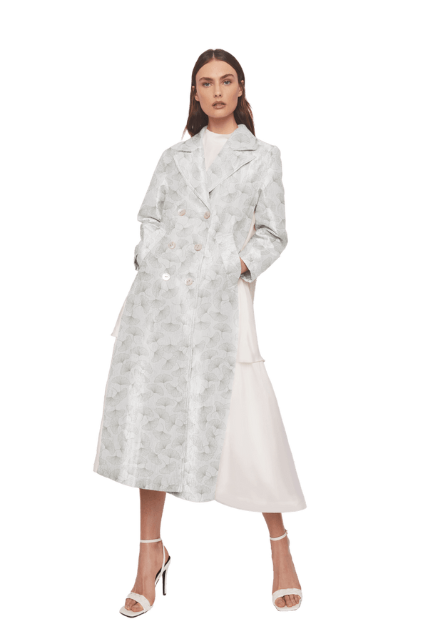 Long Blazer Relaxed Fit in Light Gray Ginkgo Jacquard