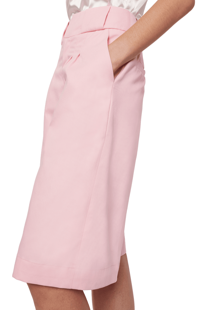Knee Length Palazzo Trousers in Stratton Pink Solid Organic Cotton Twill
