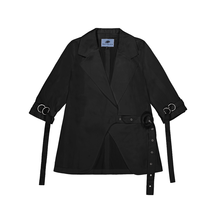 Asymmetric Closure Blazer in Black Organic Twill - STEF MOUCHIE