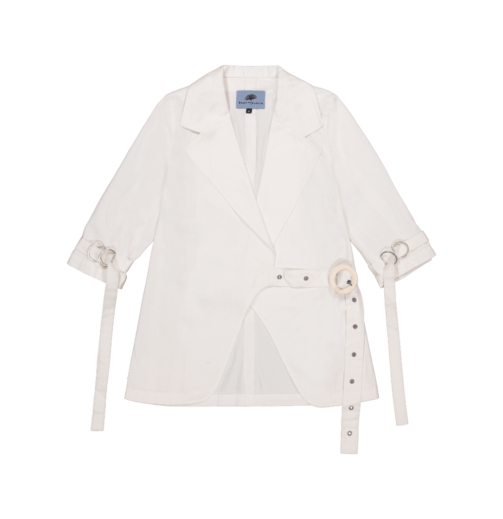 Asymmetric Blazer in Stratton Winter White Organic Cotton Twill - STEF MOUCHIE