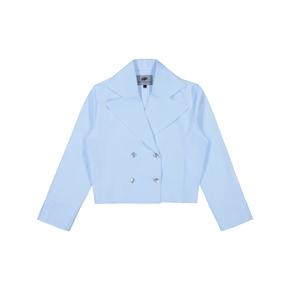 Cropped Blazer in Stratton Ice Blue/White Solid Organic Cotton Twill - STEF MOUCHIE