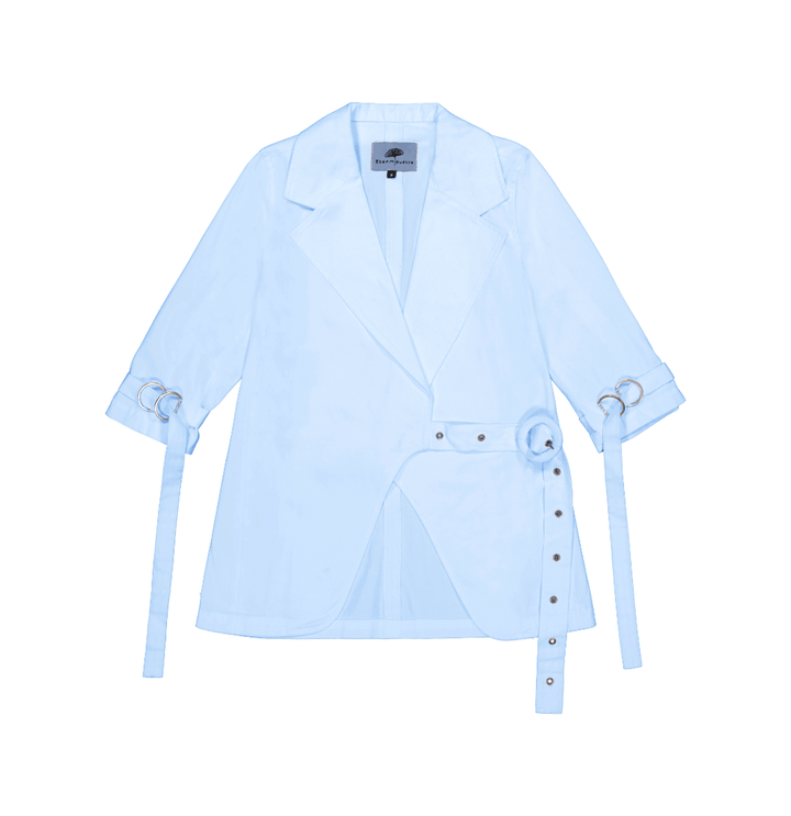 Asymmetric Blazer in Stratton Ice Blue/White Organic Cotton Twill - STEF MOUCHIE