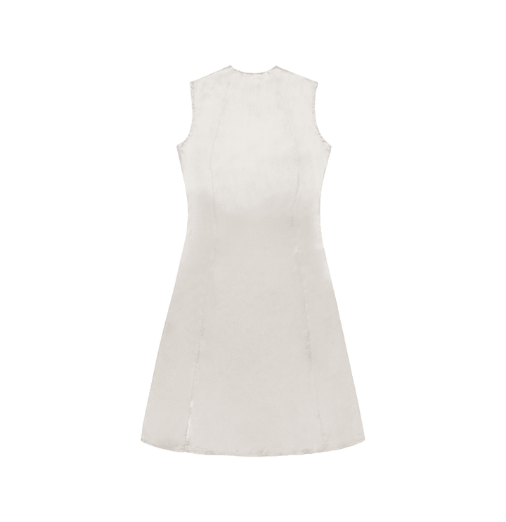 Fit and Flare Sleeveless Dress Low Turtle Neck in Whisper White Charmeuse Silk - STEF MOUCHIE