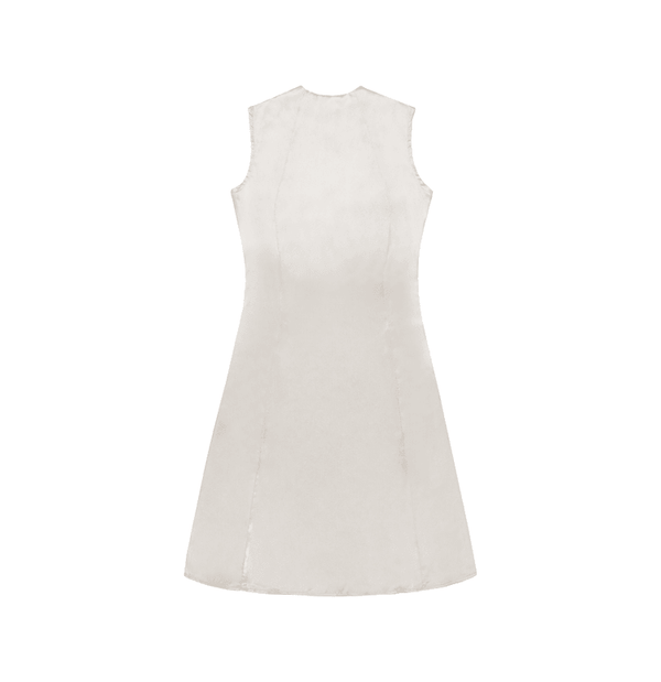Fit and Flare Sleeveless Dress Low Turtle Neck in Whisper White Charmeuse Silk