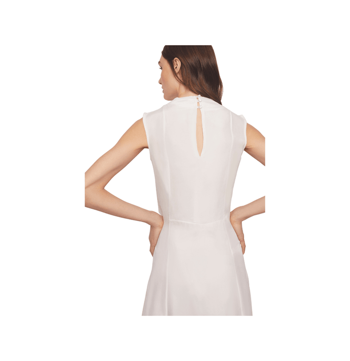 Fit and Flare Sleeveless Dress Low Turtle Neck in Whisper White Charmeuse Silk - STEF MOUCHIE