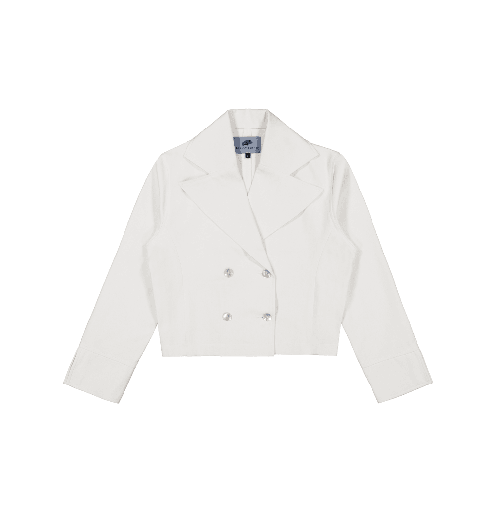 Cropped Blazer in Stratton Winter White Solid Organic Cotton Twill - STEF MOUCHIE