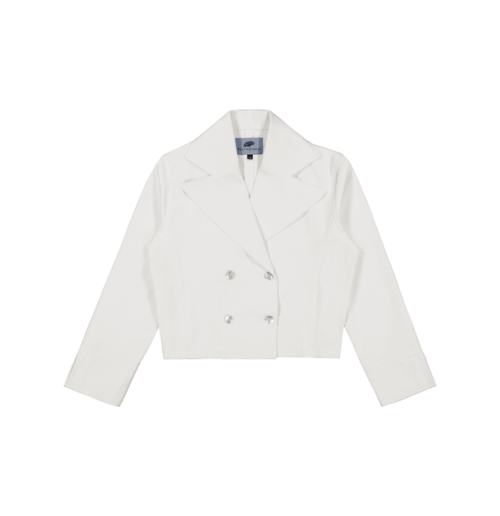 Cropped Blazer in Stratton Winter White Solid Organic Cotton Twill - STEF MOUCHIE