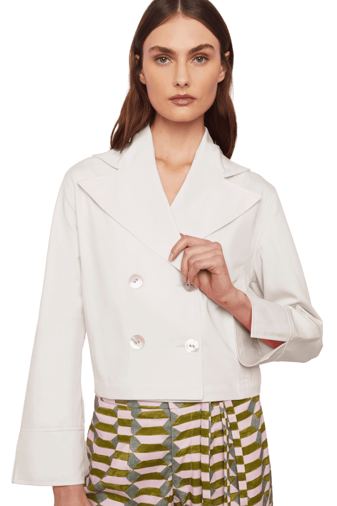 Cropped Blazer in Stratton Winter White Solid Organic Cotton Twill