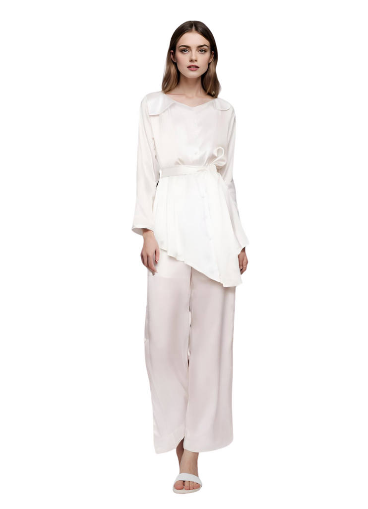 Voyager Silk Asymmetry Blouse: Refined Elegance for the Worldly