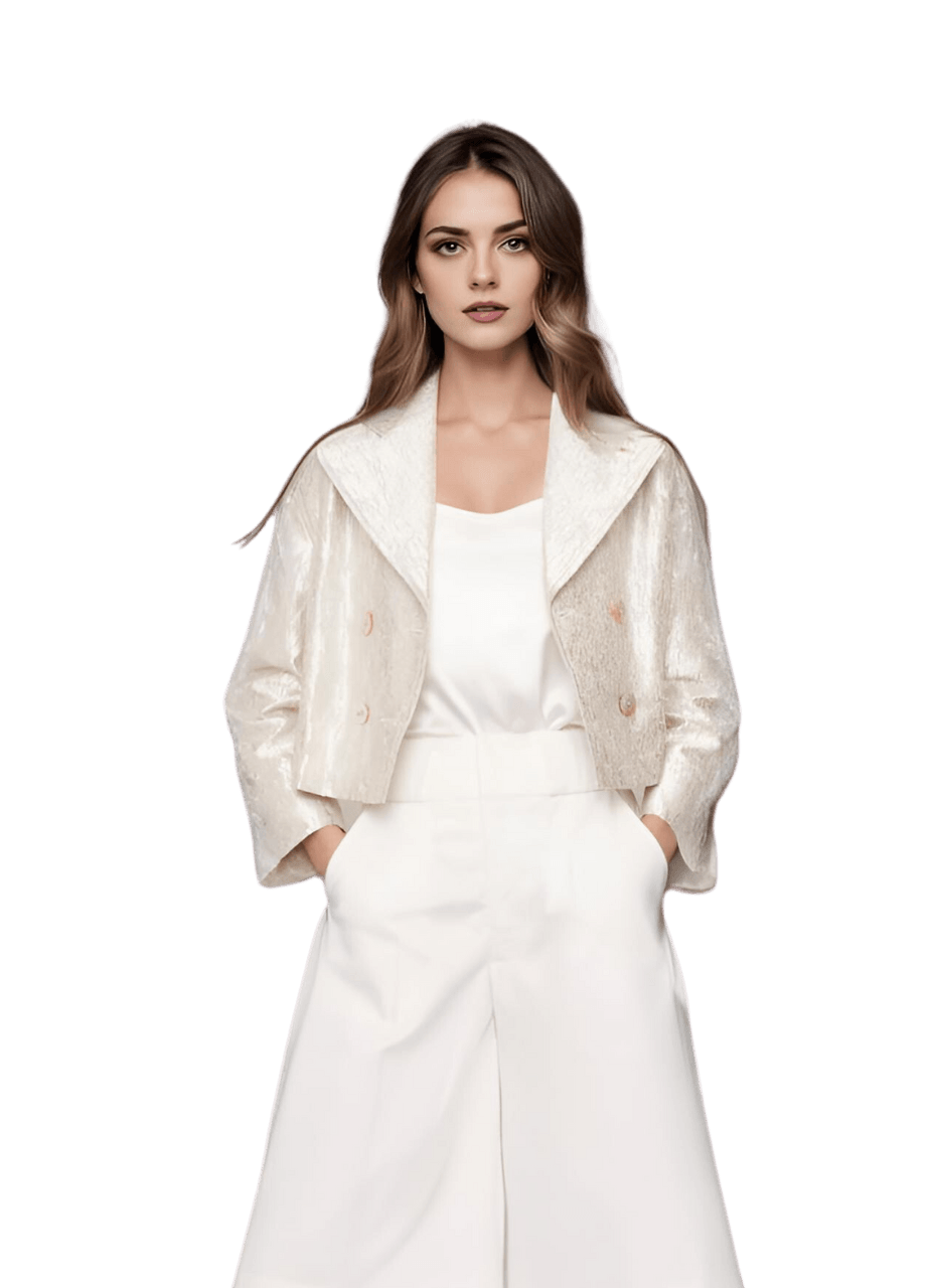 Cropped Blazer in Metallic Dove Faced Satin Jacquard - STEF MOUCHIE