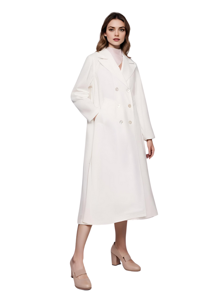 Long Blazer Relaxed Fit with Flouance Back in White Organic Cotton - STEF MOUCHIE