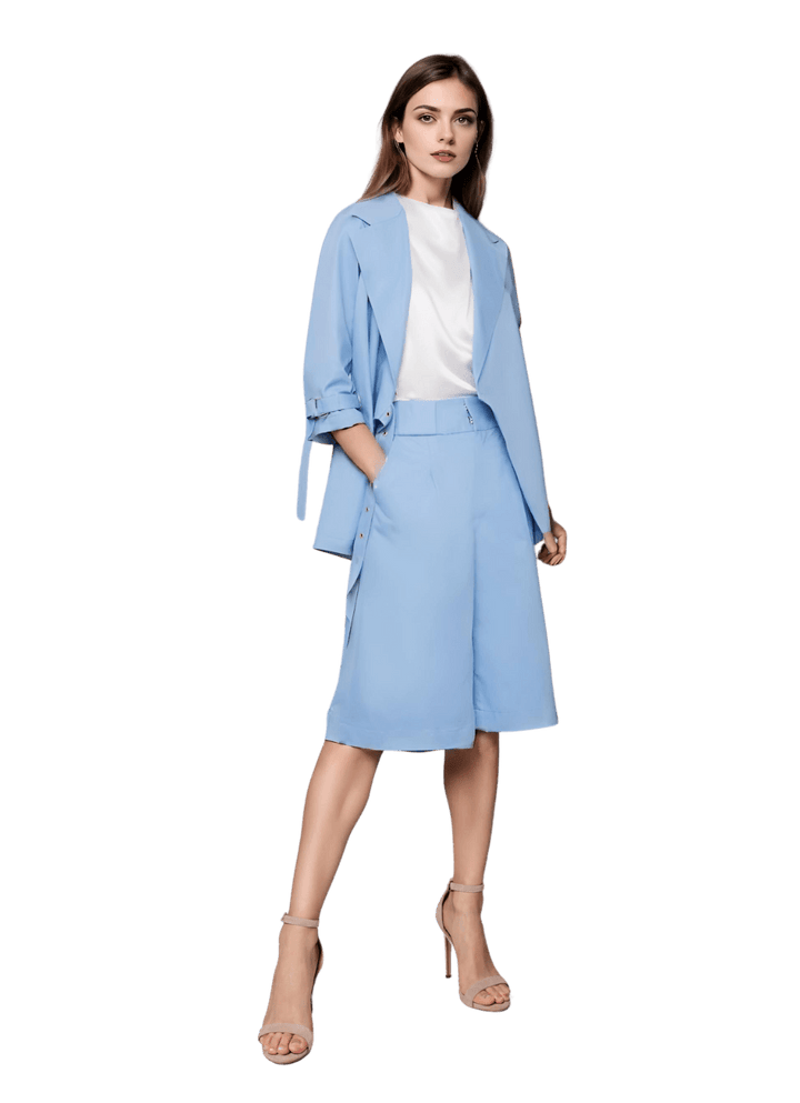 Asymmetric Blazer in Stratton Ice Blue/White Organic Cotton Twill - STEF MOUCHIE